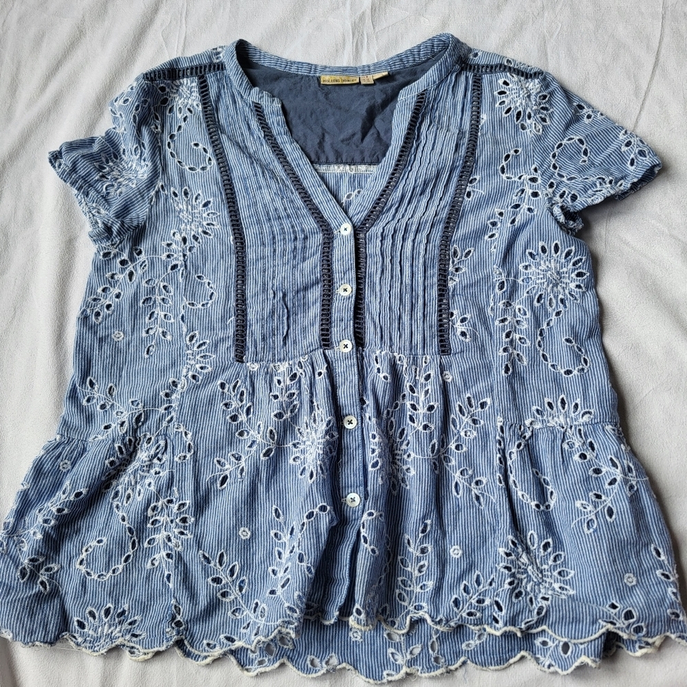 Eyelet Short sleeve Blouse Anthropologie Holding Horses Josune Top